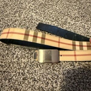 Burberry Beige Plaid Belt with Metallic Buckle